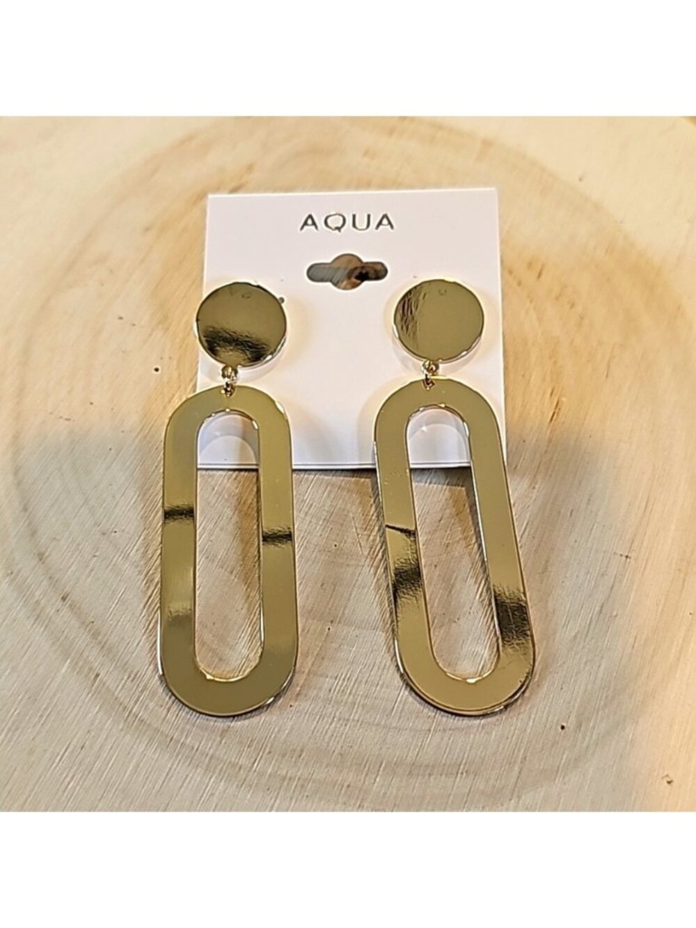 #Gold Oval Drop Earrings 3''